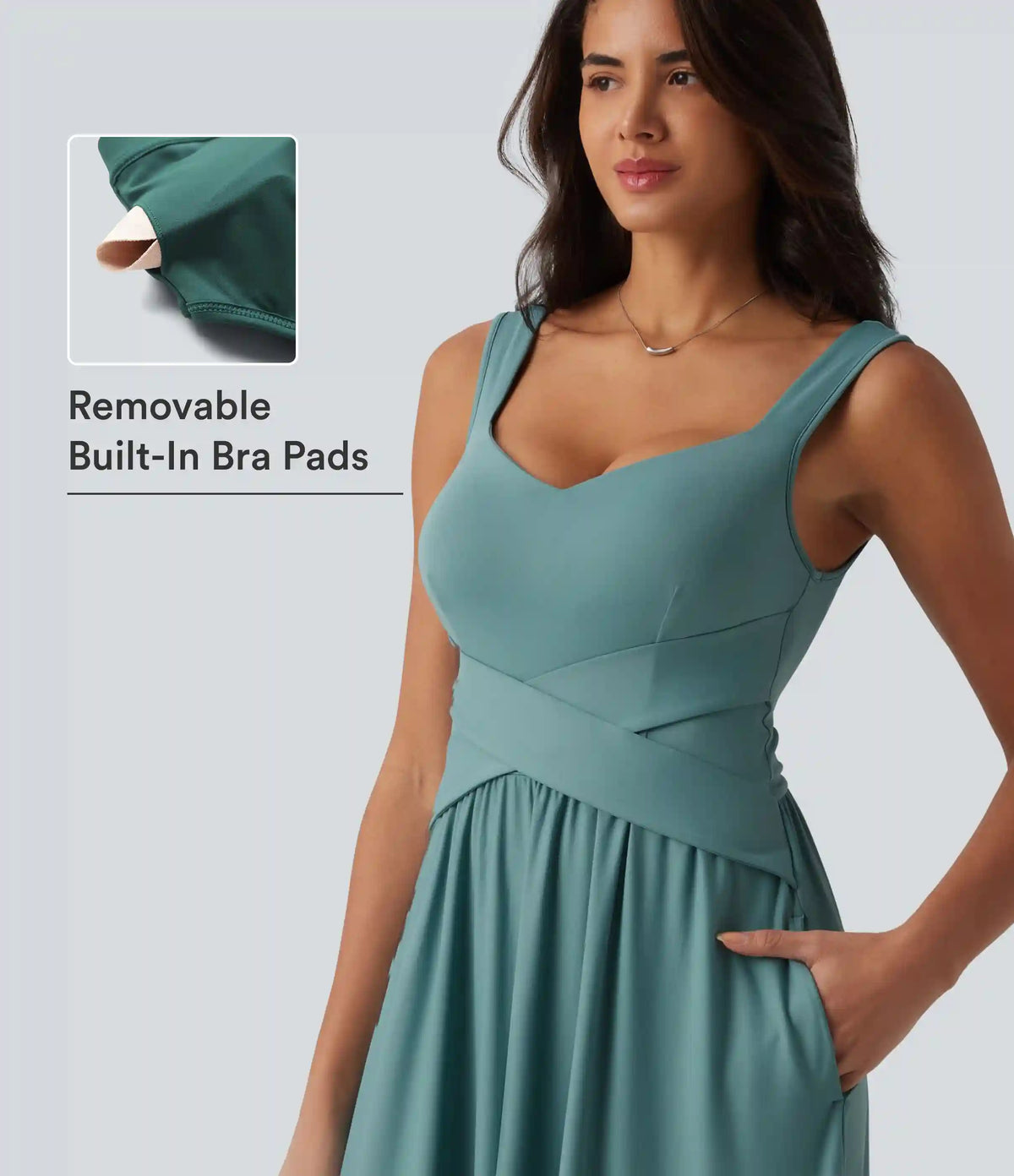 Built-in Bra Flowy Maxi Casual Dress with Pockets DD-F
