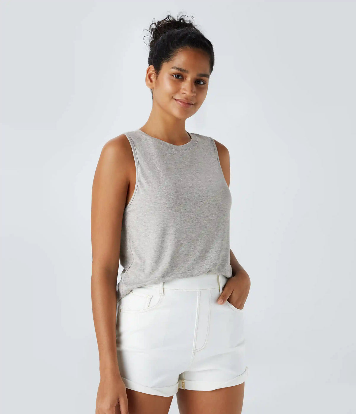 Ribbed Round Neck Basic Casual Tank Top