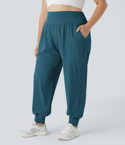 High Waisted Plain Pocket Yoga Plus Size Joggers
