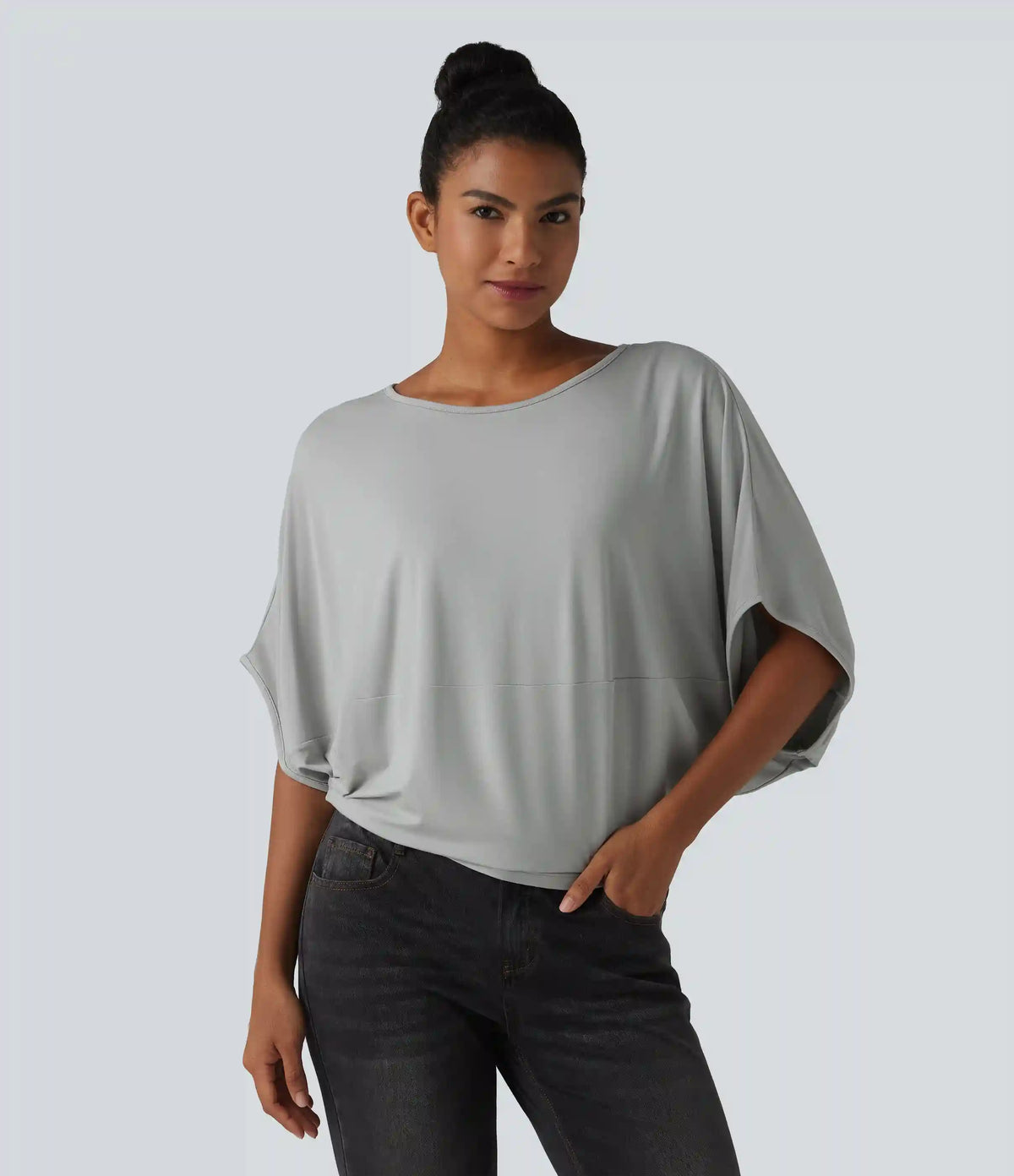 Round Neck Batwing Sleeve Relaxed Casual Top
