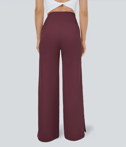 DayStretch Crossover Pocket Hem Wide Leg Yoga Pants-Smile