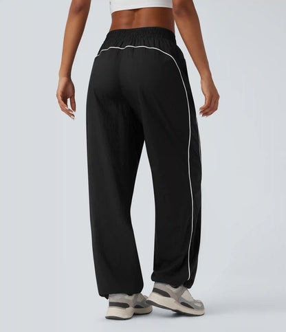 Lightweight Durable Water Repellent Low Rise Drawstring Color Block Cinchable Hem Running Joggers with Pockets