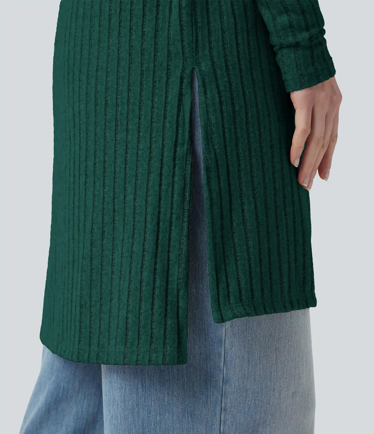 Ribbed Knit Long Sleeve Split Casual Cardigan