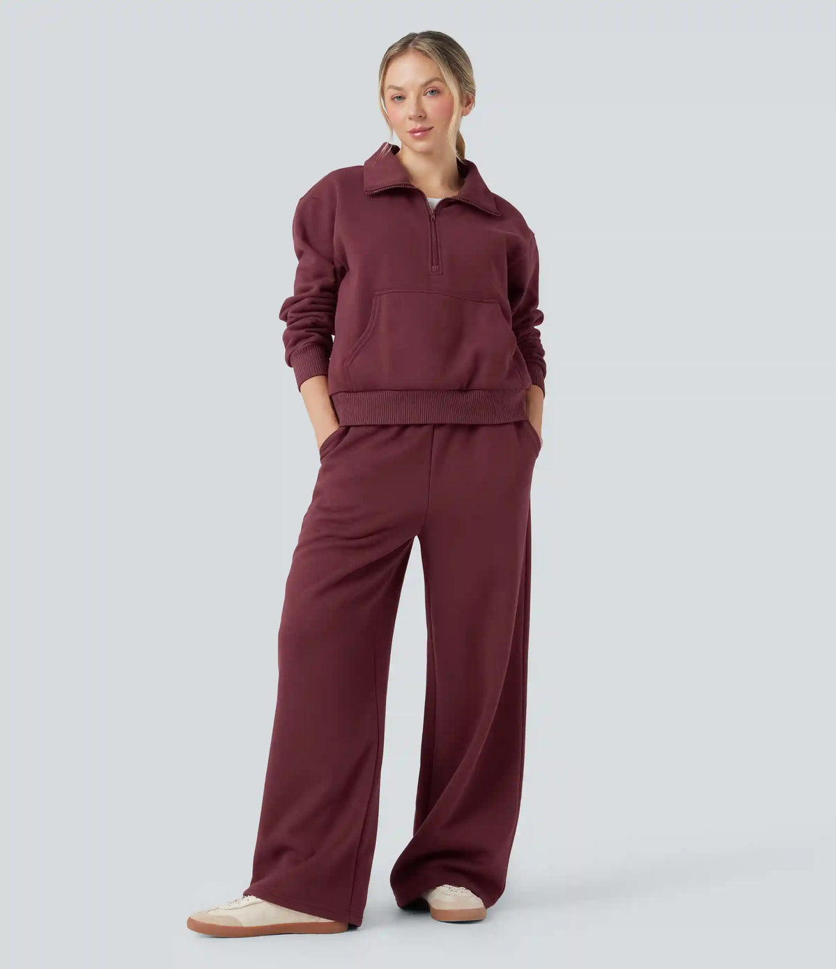 High-waisted Drawstring Fleece Casual Cotton Pants with Pockets