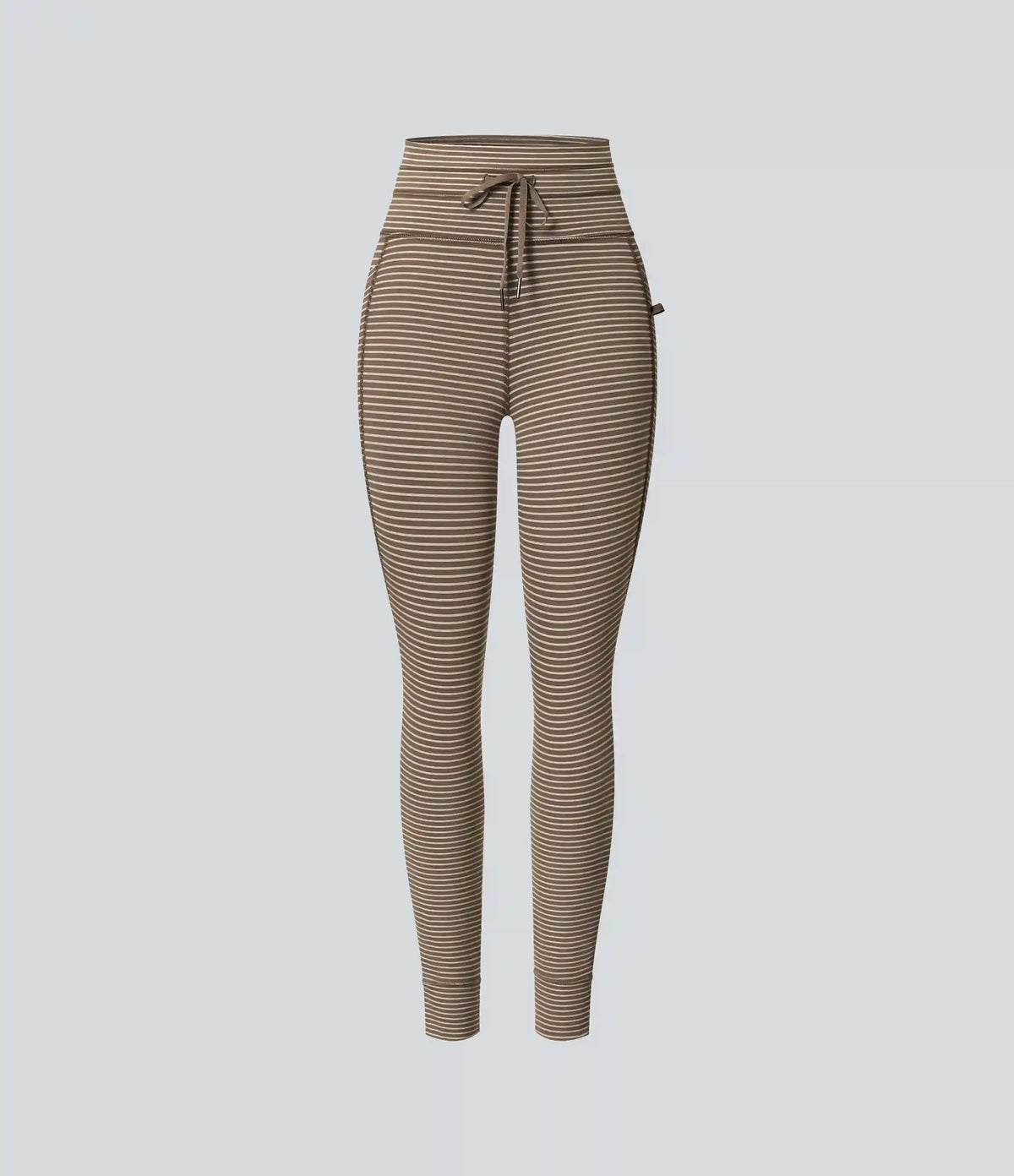 High Waisted Drawstring Striped Yoga Leggings with Pockets
