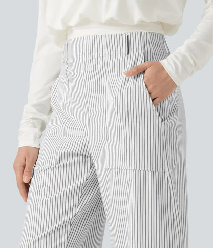High Waisted Barrel Leg Stripe Casual Pants with Pockets