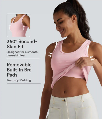 Ribbed Knit U Neck Built-in Bra Dance Tank Top B-E Cups