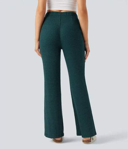 High Waisted Flare Waffle Casual Pants with Pockets