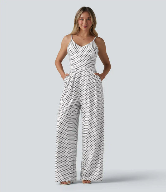 V Neck Polka Dot Slip Jumpsuit with Pockets-Easy Peezy Edition