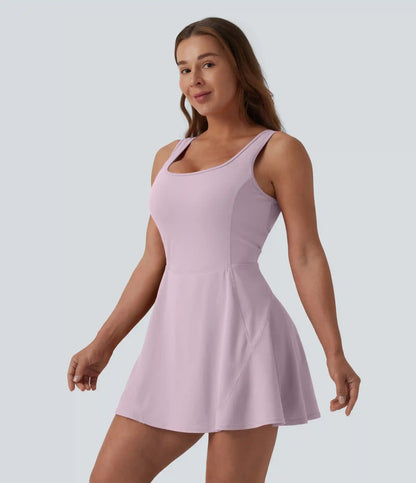 SoftlyZero™ Airy U Neck 2-in-1 Pocket Mini Cool Touch Dance Active Dress DD-F Cups-Easy Peezy