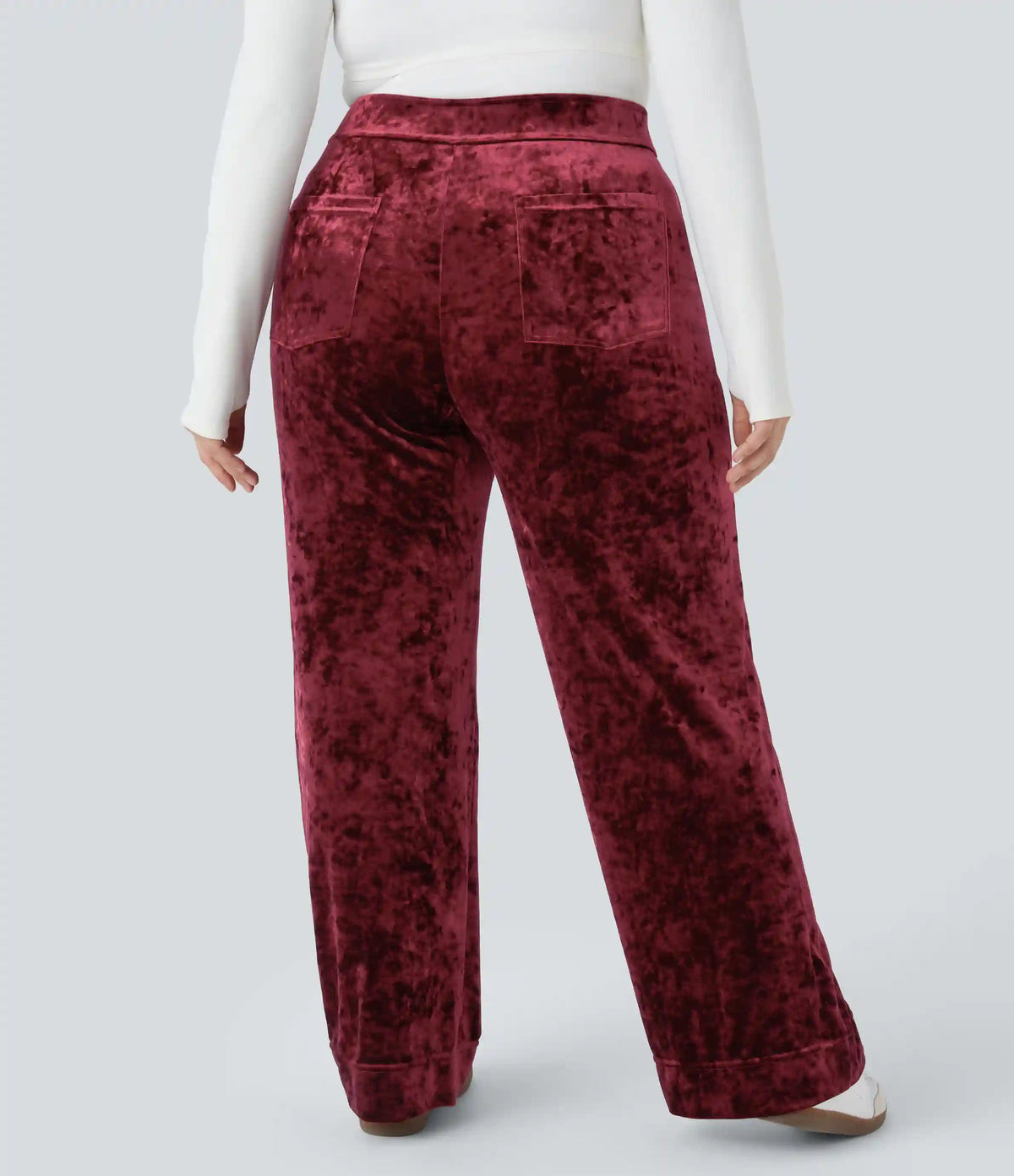 High Waisted Pockets Straight Leg Velvet Casual Plus Size Pants