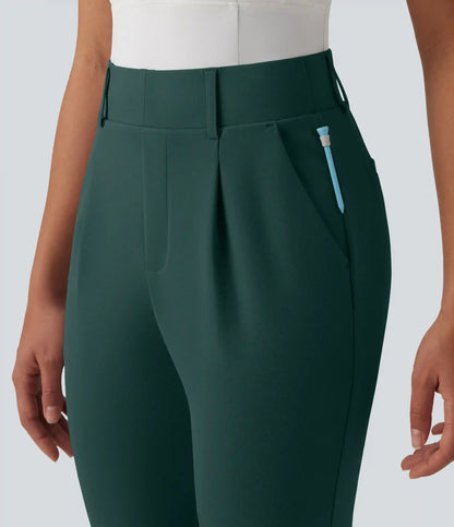 High Waisted Tapered Crepe Golf Pants with Pockets
