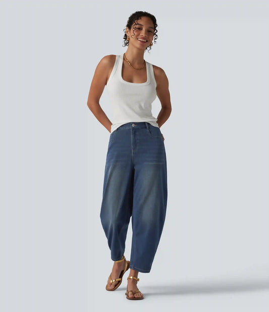 Halara Flex™ Mid Rise Barrel Leg Casual Jeans with Pockets