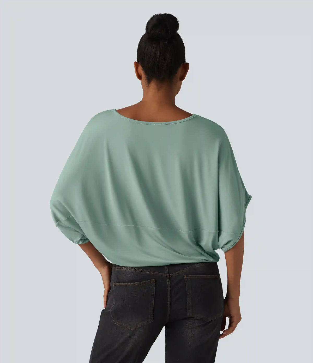 Round Neck Batwing Sleeve Relaxed Casual Top
