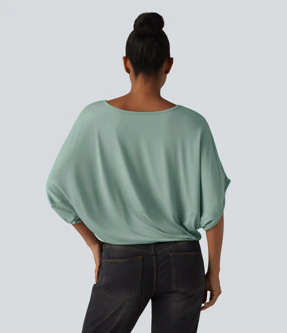 Round Neck Batwing Sleeve Relaxed Casual Top