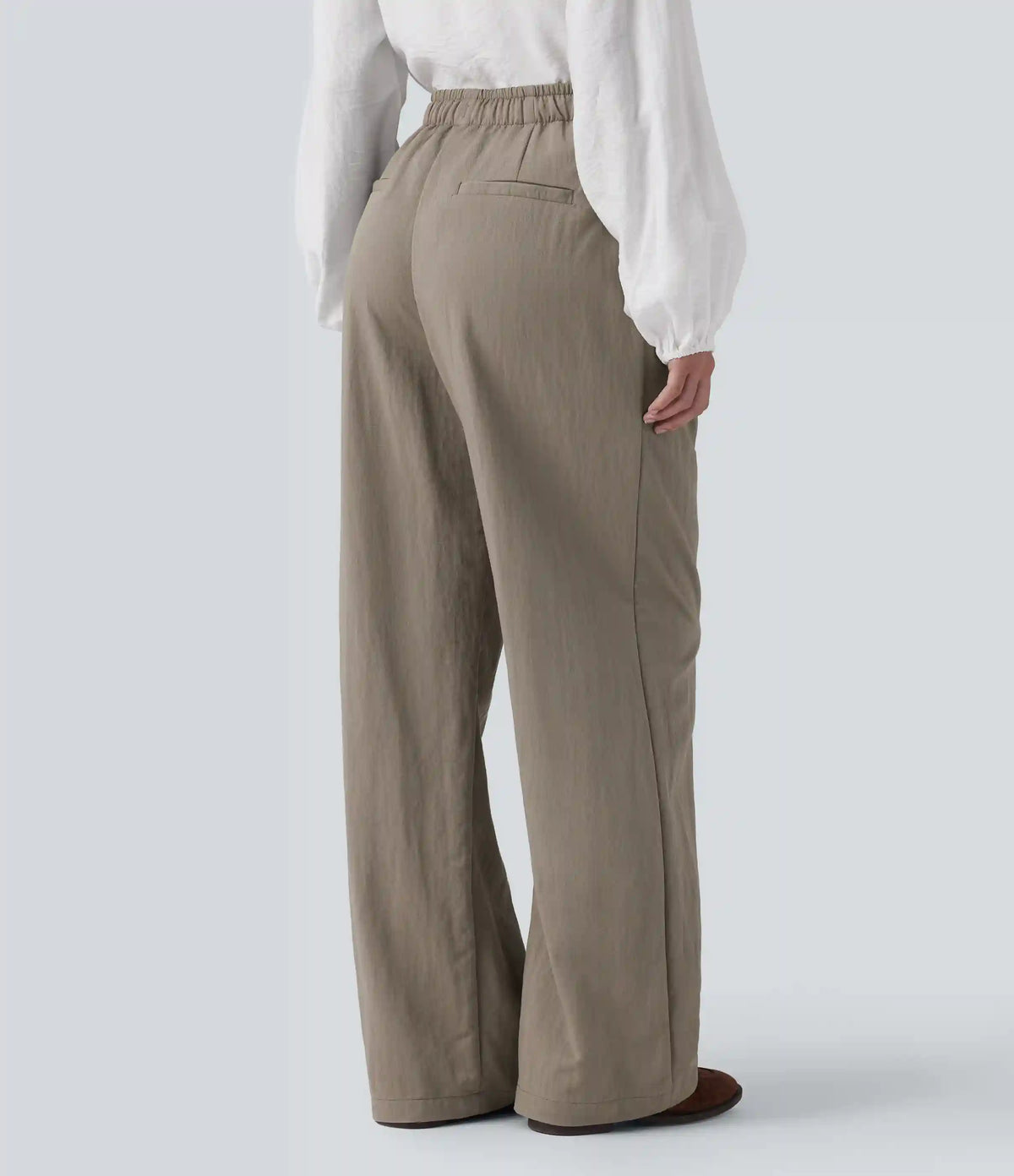 High Waisted Drawstring Straight Leg Work Pants with Pockets