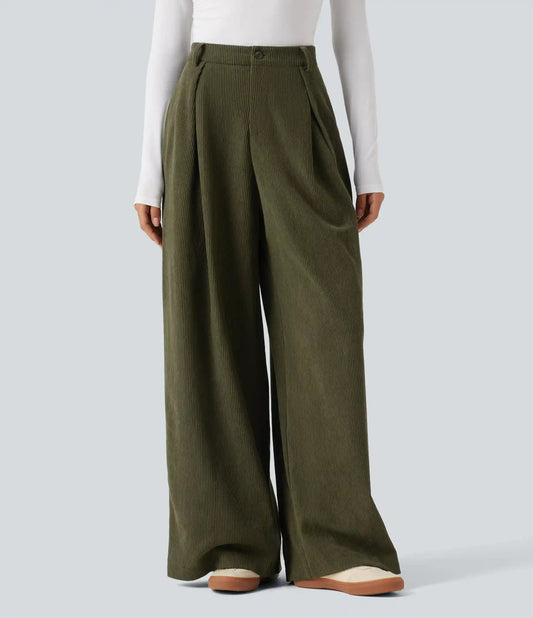 High Waisted Baggy Corduroy Casual Pants with Pockets