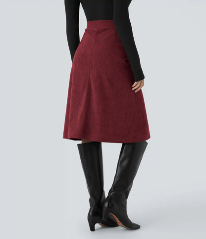 Mid Rise Front Side Flap Pocket Midi Corduroy Casual Skirt