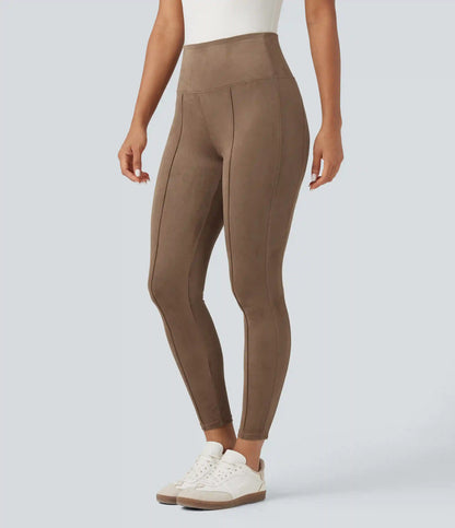 High Waisted Tummy Control Suede Casual 7/8 Leggings