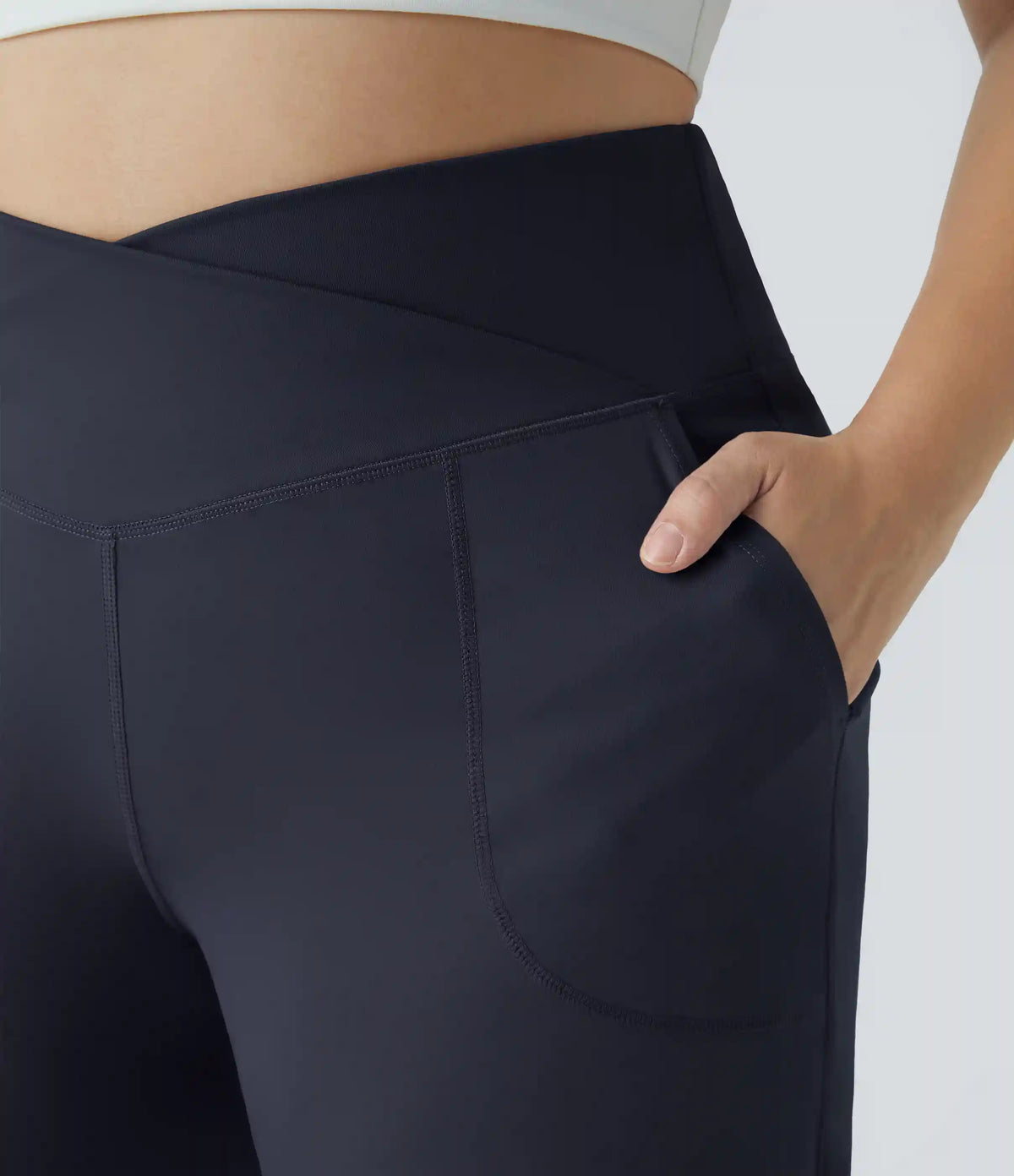 DayStretch Crossover Pocket Hem Plus Size Wide Leg Yoga Pants-Smile