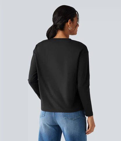 Notched Collar Dropped Shoulder Long Sleeve Casual T-Shirt
