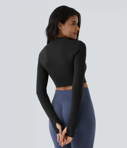SoftlyZero™ Plush Long Sleeve Thumb Hole 2-in-1 Cropped Yoga Sports Top
