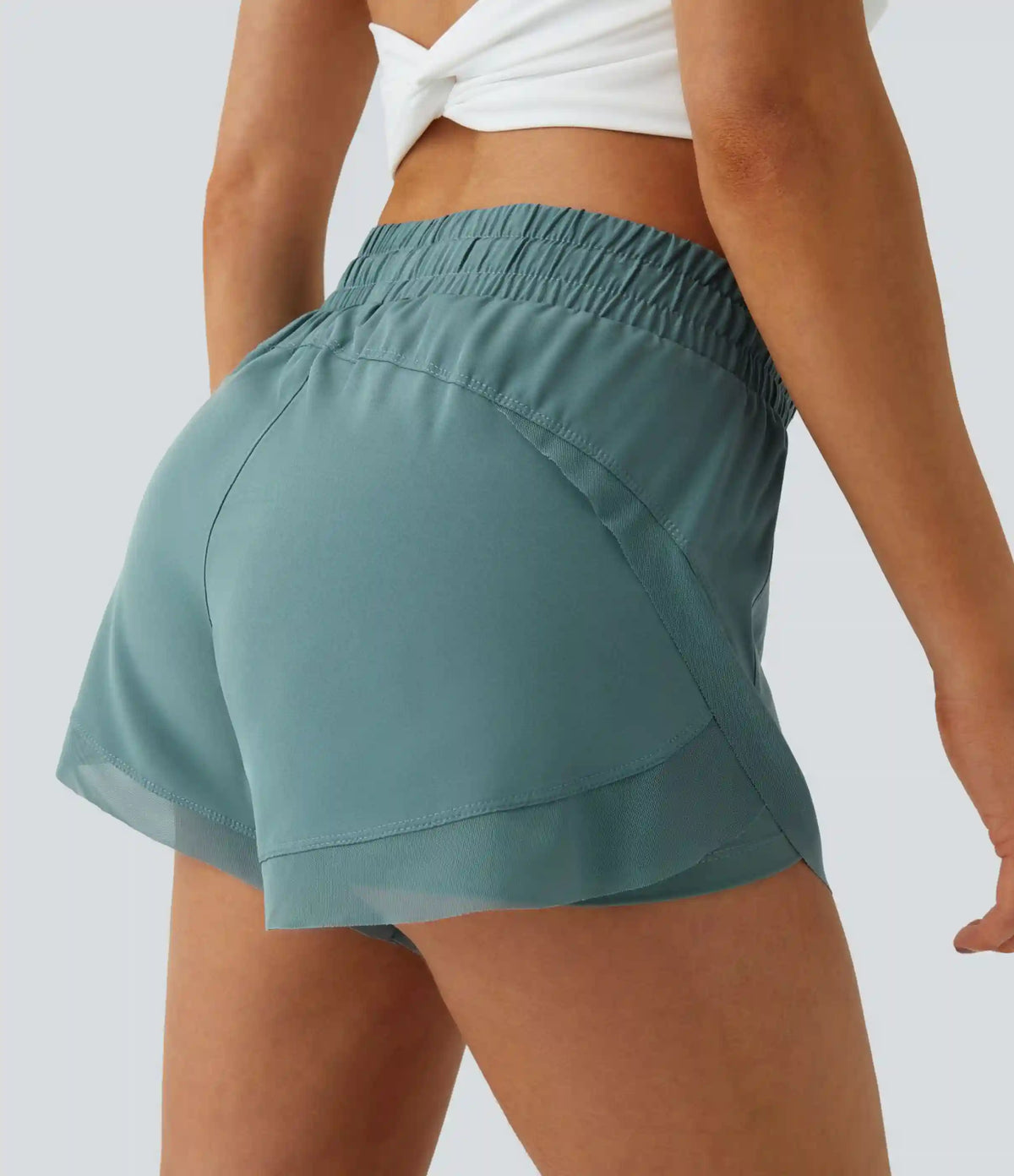 Mid Rise Drawstring Contrast Mesh 2-in-1 Flowy Running Shorts 3''