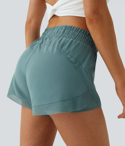 Mid Rise Drawstring Contrast Mesh 2-in-1 Flowy Running Shorts 3''