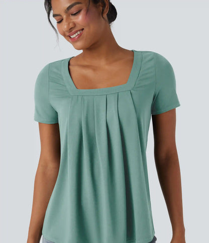 Square Neck Short Sleeve Casual Blouse