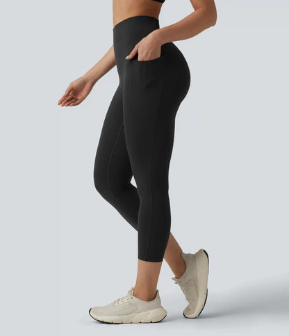Halara Ultrasculpt™ High Waisted Tummy Control Crossover Back Capri Running Leggings with Pockets