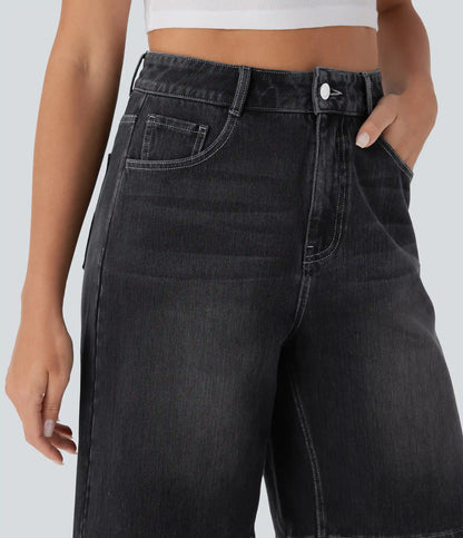 Halara Flex™ High Waisted Pockets Washed Denim Casual Bermuda Shorts