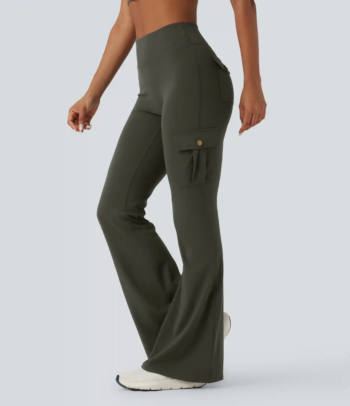 DayStretch High Waisted Tummy Control Ruched Workout Flare Pants with Pockets