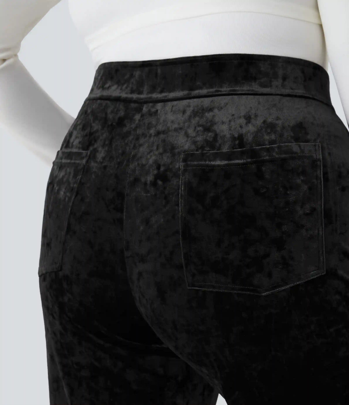 High Waisted Pockets Straight Leg Velvet Casual Plus Size Pants