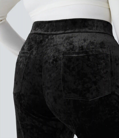 High Waisted Pockets Straight Leg Velvet Casual Plus Size Pants