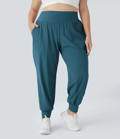 High Waisted Plain Pocket Yoga Plus Size Joggers