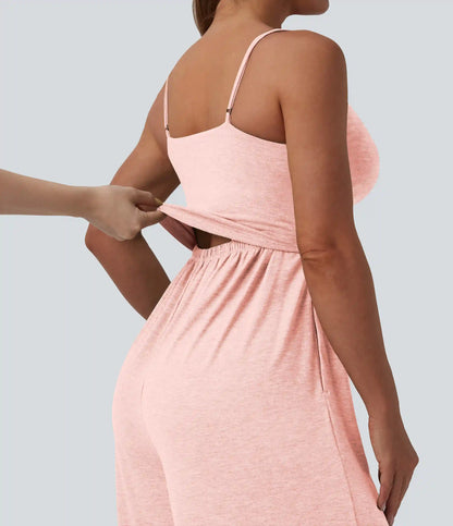 Adjustable Straps Ruched Wide Leg Heathered Casual Jumpsuit with Pockets-Easy Peezy