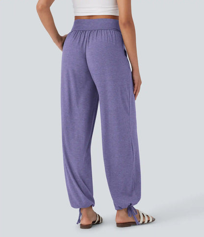 Crossover High Waisted Pocket Drawstring Casual Joggers
