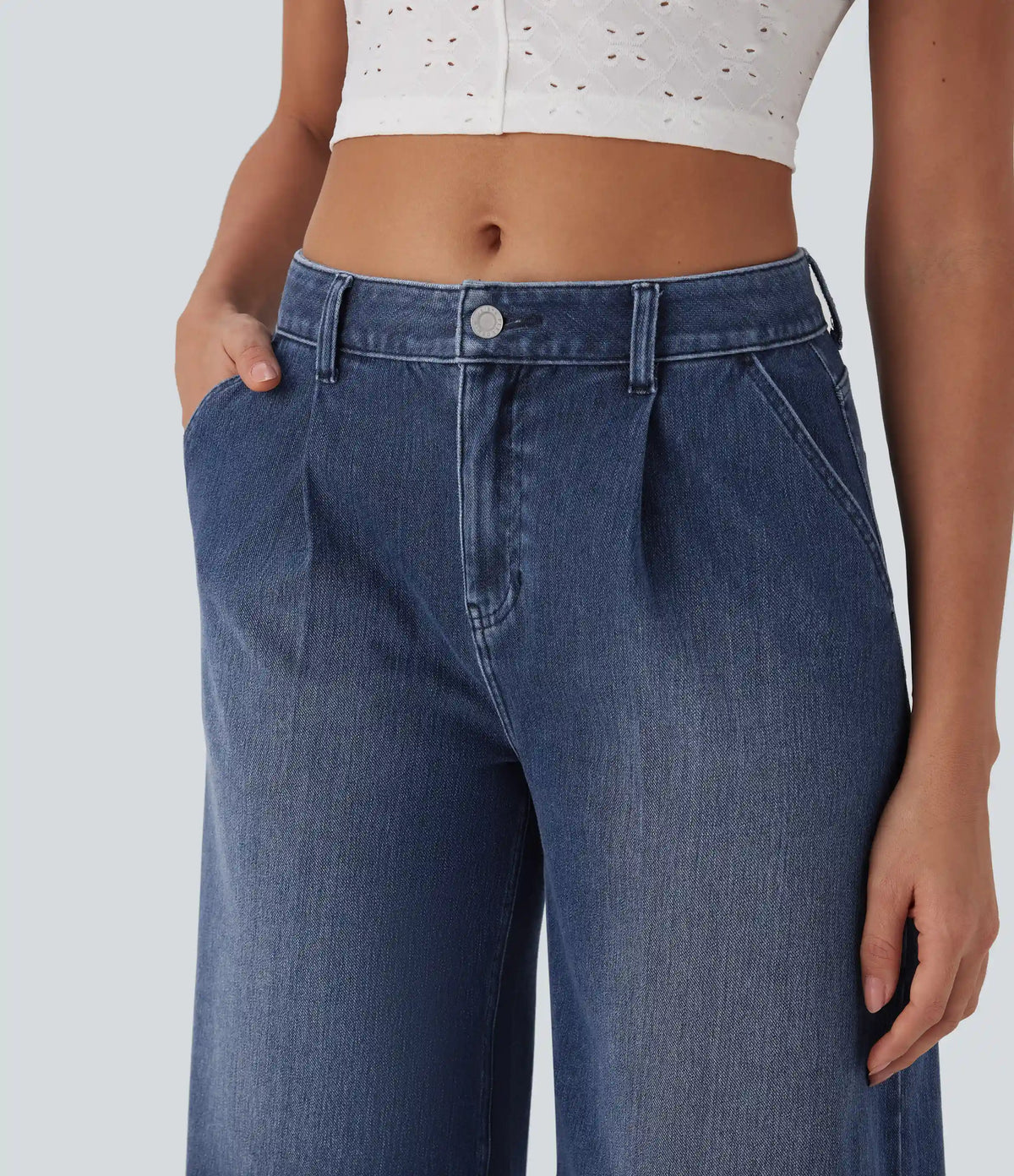 Halara Flex™ Mid Rise Capri Wide Leg Washed Casual Jeans with Pockets