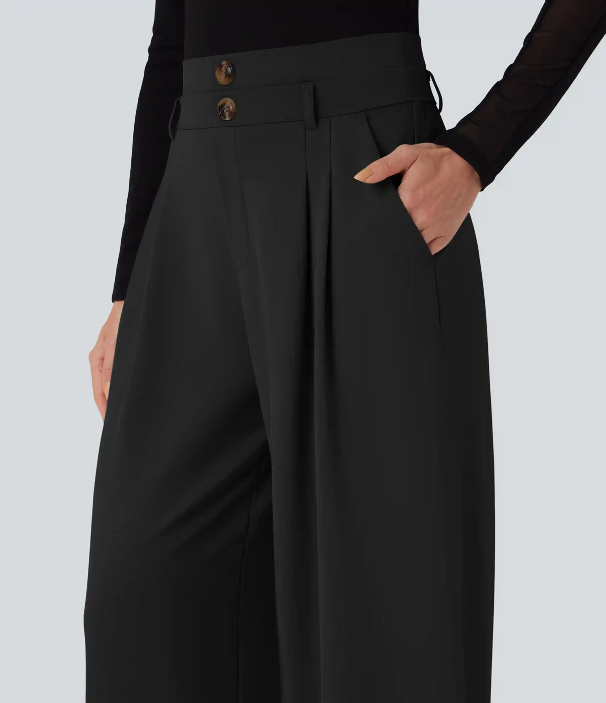 Halara Flex™ High Waisted Double Waistband Wide Leg Crepe Work Pants with Pockets