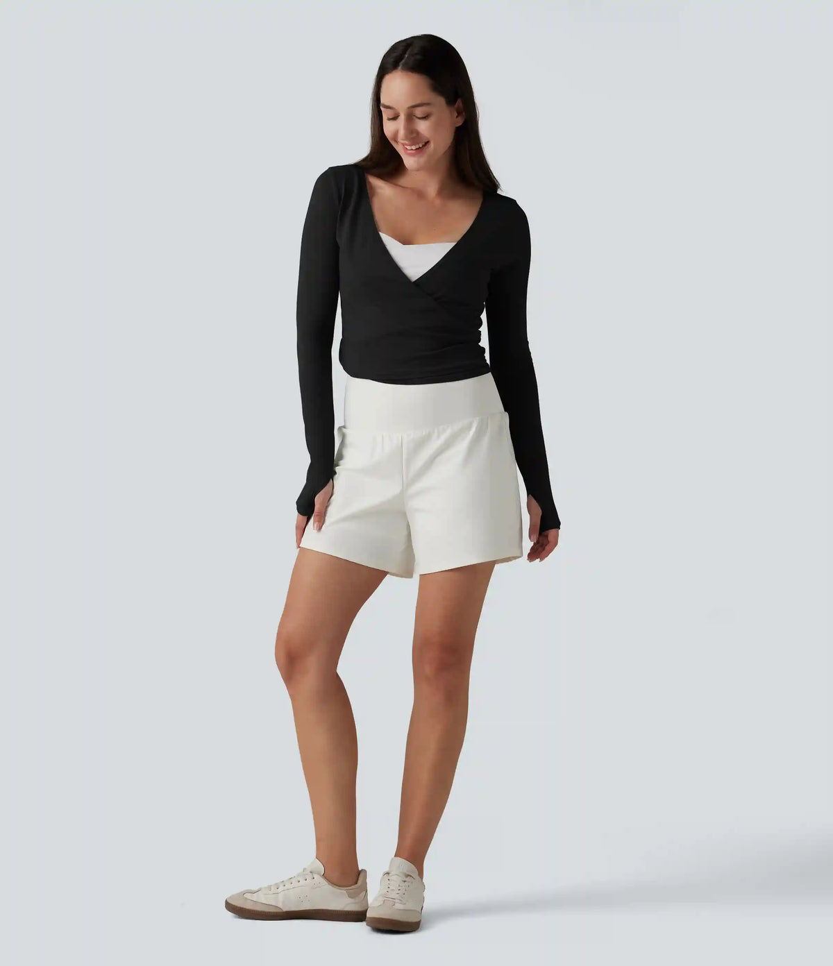 SoftlyZero™ Long Sleeve Thumb Holes Crossover Wrap Tie Casual Top
