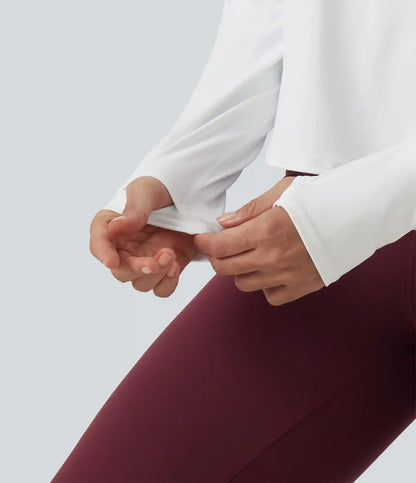 SoftlyZero™ Airy Quick Dry Round Neck Raglan Long Sleeve Mesh Back Crossover Yoga Sports Top with Thumb Holes