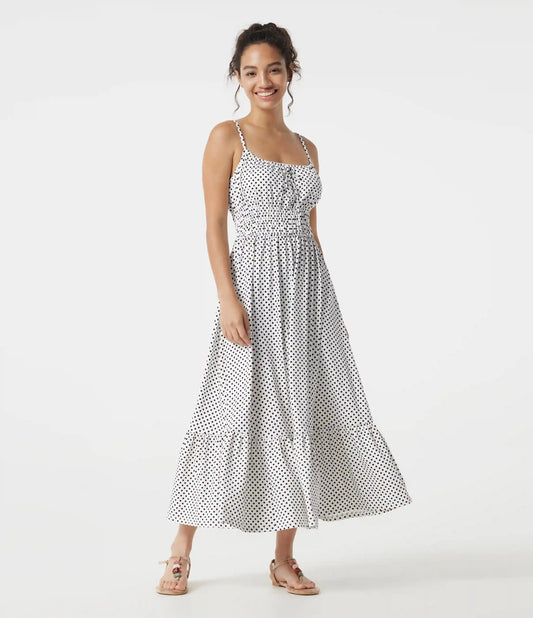 Tie Front Polka Dot Flowy Midi Casual Slip Dress