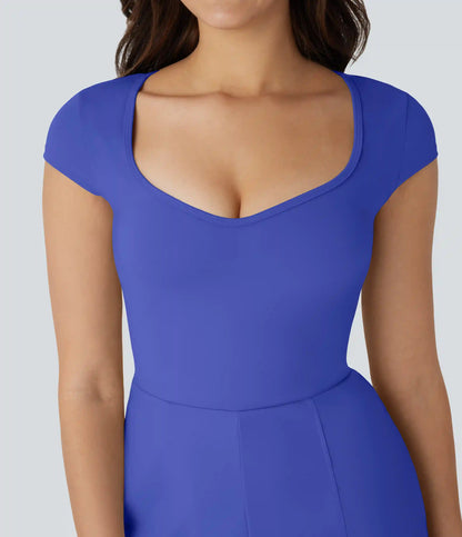 SoftlyZero™ Airy U Neck Cap Sleeve Pocket Cool Touch Yoga Romper-Easy Peezy