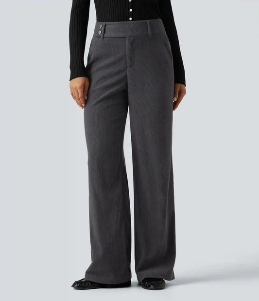 Mid Rise Corduroy Bootcut Casual Pants with Pockets