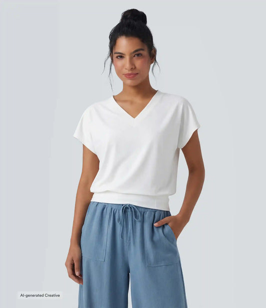 V Neck Short Sleeve Oversized InstantCool Quick Dry Yoga Sports Top