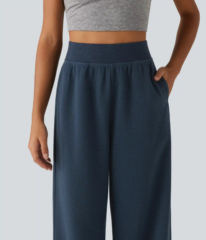 High Waisted Straight Leg Waffle Casual SweatPants with Pockets