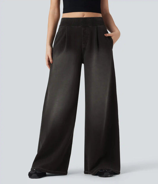 Halara Flex™ Mid Rise Wide Leg Flare French Terry Casual Sweatpants Jeans with Pockets