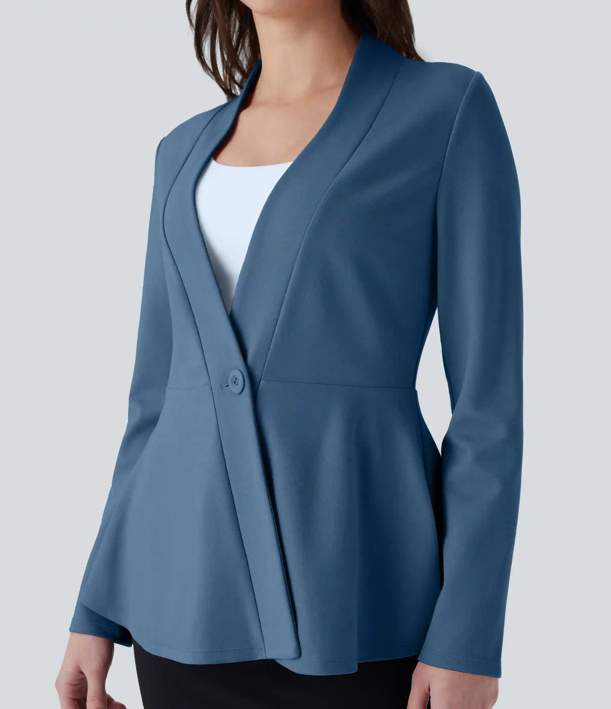 V Neck Single Front Work Peplum Jacket
