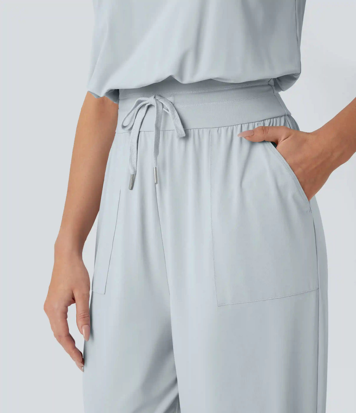Sleeveless Cut Out Drawstring Pocket InstantCool Yoga Jumpsuit-UPF50+