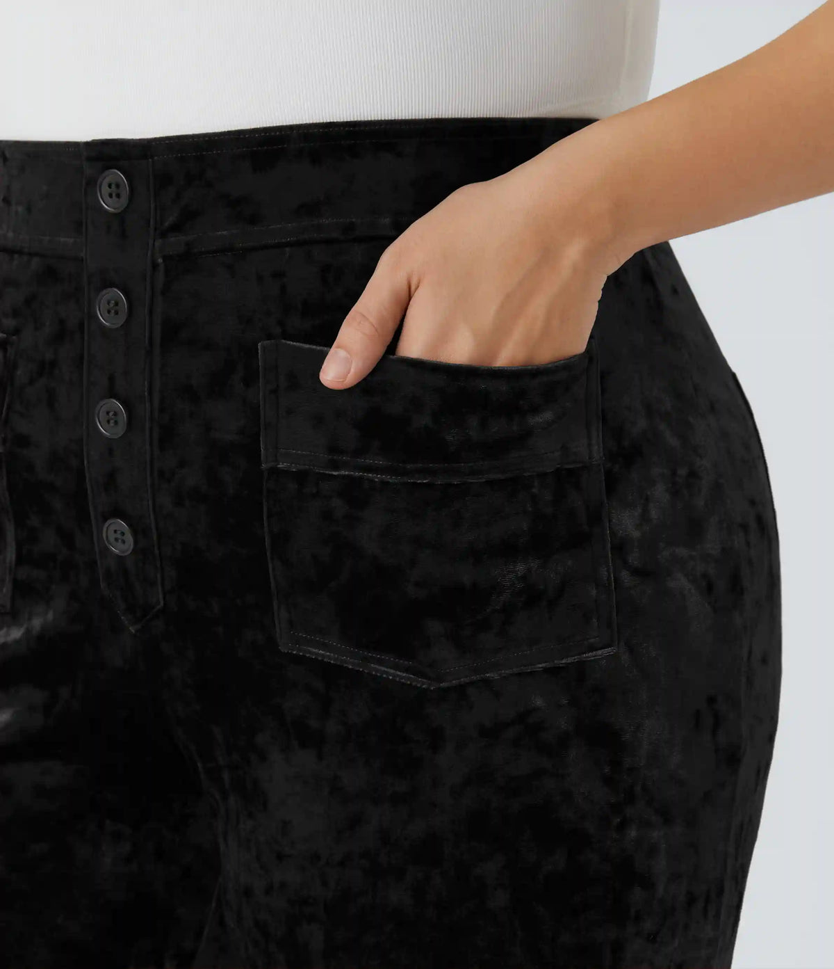 High Waisted Pockets Straight Leg Velvet Casual Plus Size Pants
